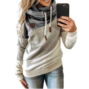 Hooded Gray Block Pattern Sweater
